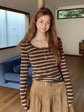 Design Sense Of The Bottom Shirt Women's Autumn 2026 New Long-Sleeved T-Shirt Niche Does Not Hit The Knitted Striped Top