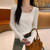 KANING Knitted Bottom Sweater Women's Autumn And Winter 2026 New Body Repair Collar Long Sleeves Short Female Top