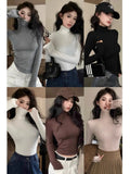 Black Height Collar Inside To Keep Warm Long-Sleeved T-Shirts For Women's Spring And Autumn And Winter Leisure Simple Style Thin And Match Bottom Shirt