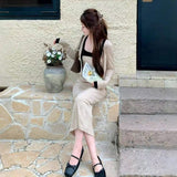 Autumn French Temperament Sling Dress Suit Early Autumn Long Sleeve Open Shirt Design Feel Waist Thin Dress