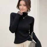 LEKA Gentle Chic Lace Half-High Collar Bottom Sweater 2026 Autumn Dress Women's New Knitted Top