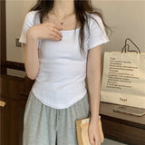 Pure Desire Ins Square Collar Korean Version Of Slimming Short-Sleeved T-Shirt Women's Summer Fashion Short Fashion Thin Bottom Shirt Topess Women T