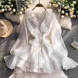 French Gentle Wind Lotus Leaf Side V-Neck Dress Woman 2025 New Summer Slimming Temperament Princess Dress