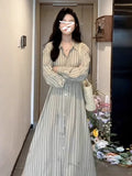 Korean Version Of Striped Long-Sleeved Shirt Dress Women's Dress Early Autumn New Waist Temperament Small Long Dress