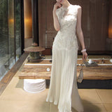 Light Luxury Heavy Industry Three-Dimensional Plate Flower Sleeveless Dress Spliced 100 Folds Thin Dress 2026 Summer