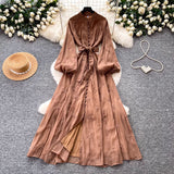 French Gentle Lantern Embroidered Dress Dress Female Spring Korean Version Of Waist Tie With Long Skirt Commuting Temperament