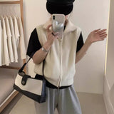 KANING Double Zipper Knitted Jersey Vest 2026 Autumn New Fashion Korean Sleeveless Sweater Outside