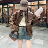 2026 Spring And Autumn New Vintage Curry Leather Coat Women's Old Money Winded Maillard Jacket Locomotive Shirt