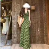 Vintage Fresh Green Lattice Dress Women 2026 New Gentle Temperament To Show Thin Back Dress
