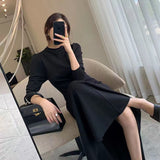 Black Dress Round Neck Long Sleeve Korean Version Of The New Autumn 2025 Sexy Temperament To Show The Skinny Dress