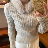 Kaning Fur Collar Blouse T-Shirt Knitted Sweater 2026 Autumn And Winter New Lazy Wind To Close The Waist With Knitted Shirt