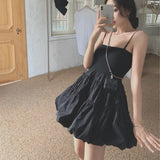 Little Princess Wind Dresses Women's Summer Oceanic French Vintage Relent-Back Suspension Short Skirt
