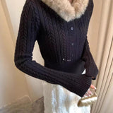 Kaning Fur Collar Blouse T-Shirt Knitted Sweater 2026 Autumn And Winter New Lazy Wind To Close The Waist With Knitted Shirt