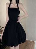 New Pure Desire Black Hanging Neck Sling Dress Small Man Waist Temperament Sexy A-Shaped Dress Summer Girl Black Dress