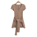 Spring And Summer Niche Hottie Waist Strap Two Sets Of One-Piece Women Solid Color Repair T-Shirt Short Sleeves