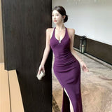 Design Feel The Back Hanging Neck Dress Female Summer Sister Style Dress Dress Black Temperament Bag-Groom Dress