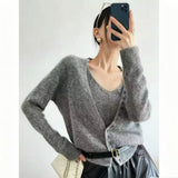 LEKA Korean Design Sense Knitted Women's 2026 Autumn And Winter New V-Tneck Cardigan + Sling With Two Sets Of Sweater