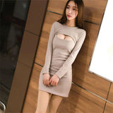 French Temperament Hepburn Hollow Long-Sleeved Dress Women Autumn And Winter New Design Style Repair Ass Short Skirt
