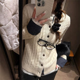 LEKA Korean Design Sense Spliced Jasmine Knitting Cardigan 2026 Autumn And Winter New Thin Coat Sweater Coat Woman