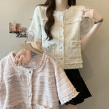 Temperament Short-Sized Fragrant Coat Summer New Coarse Flowers Tidly Short-Sleeved Top Woman