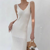 Elegance Of Elegant Knitted Dress Sling Dress With Long Skirts Inside The Slimming Hooks And Hanging Bag-Butar Vest Skirts