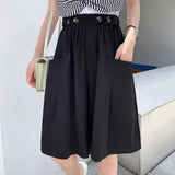 Summer Large-Size Fat MM Tight Waist With Pocket Five-Point Wide Leg Pants Women's Casual Style Loose-Hanging Casual Short Skirts