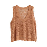 Spring And Summer Autumn Women Hollow Vest Women's Literature And Art Retro Knitted Ocean Outside Loose Large-Size Vest Chantling Shoulder Coat