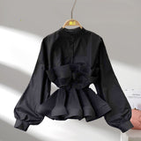 Long-Sleeved Shirt Female Design Sense Of A Small Three-Dimensional Pressure Folding Lotus Leaves Side Lean Temperament Spring Dress Top Woman