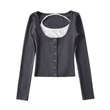 Spice Girls Autumn New Personalized Fake Two Long-Sleeved T-Shirt Hanging Neck Tie Short Bottom Top