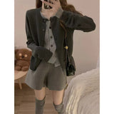 KANING Gray Fake Two-Piece Round-Neck Button Knitted Cardigan Women 2026 Autumn New Women's Korean Version Of Sweater Tide