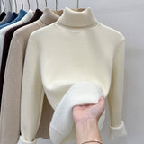 High-Necked Velvet Sweater Women Plus Velvet Thick Long Sleeves With 2025 Autumn And Winter New Bottom Warm Coat Gas