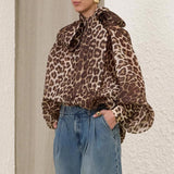 Personalized Street Leopard Trinkage With Big Butterfly Exaggerated Lantern Long-Sleeved Irregular Jacket Shirt Early Autumn Trend New
