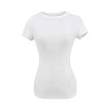 Spice Girls Summer Shoulder Elastic Collection Waist T-Shirt Solid Color Short Backpack Shirt Thin Round Neck