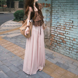 Korean Sweet Little Flying Sleeve Lace Lotus Leaf Shirt + 100-Folded Leg Trousers Feel Slack Trousers Skirt Two Sets Of Women