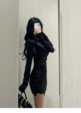 French Chic Mesh Splicing Pure Style Dress Women's Autumn And Winter New Sexy Waist Thin Ass Short Skirt