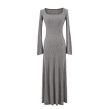 Autumn And Winter Pure Lust Wind Knitted Collar Horn Sleeve Dress To Collect The Waist Of A Small Long Bottom Sweater Dress Is Thin