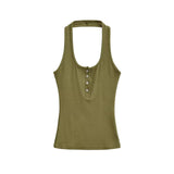 Pure Hot Girl Shell Buckle Neck Vest Button Repair Vest Vest Blouse Summer Women's Clothing