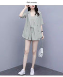 Large-Size Women's Summer New Meat-Covery Temperament Sling Suit Suit Jacket With Thin Shorts Three-Piece Set
