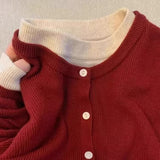KANING Red Fake Two Knitted Cardigan Women 2026 Autumn New Design Long-Sleeved Sweater Wears A Female
