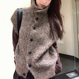 LEKA Korean Version Of The Fashion High-Collar Knitted Vest Women Wear 2026 New Lazy Wind Folding Sweater Vest