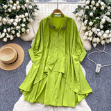 Design Irregular Shirt Women's Diamond Nail Pearl Single-Regable Bat Sleeves Long Medium Cover