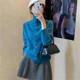 KANING Gentle Wind And High-Collar Soft-Collared Sweater Women 2026 Autumn And Winter New Korean Buckle Knitted Open Shirt