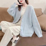 KANING Milk Blue Soft Knitted Cardigan Women's New Solid Color Lazy Wind Sweater Jacket In Autumn And Winter 2026