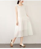 Cotton Linen Dress Women 2026 Summer New Literary And Art Large Size Loose Breathable Sleeveless Pure Linen Dress