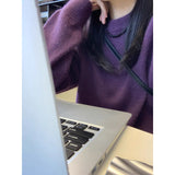 KANING Winter Wear Thick Purple Round Collar Knitted Women 2026 New Solid Color Lazy Wind Loose Sweater