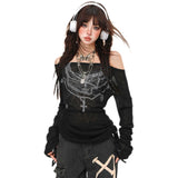 Fashion Thin Design Sense Shoulder Long-Sleeved T-Shirts Summer New Sweet Slim Thin Long Top