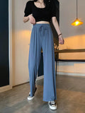 Autumn Thin Ice Broad Leg Pants Women High-Waist Loose Thinning Feeling In The Tide Students Slack Straight Trousers