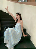 Gentle Wind Seaside Resort Striped Slinged Dress Women's Summer New French Temperament Loose Little One-Child Dress