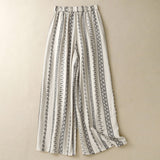 In The Summer Of 2025, The New Printed Cotton And Hemp Literature And Art Relaxed Leisurely Broad Leg Pants Women