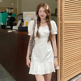 Bubble Sleeve White Dress Women Summer New French First Love Short Skirt Small Man Tall